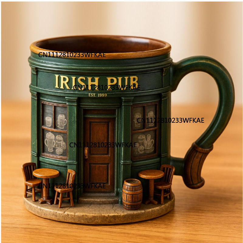 Craft Beer & Wine U- - 3D İrlanda Pub Desenli Paslanmaz Çelik