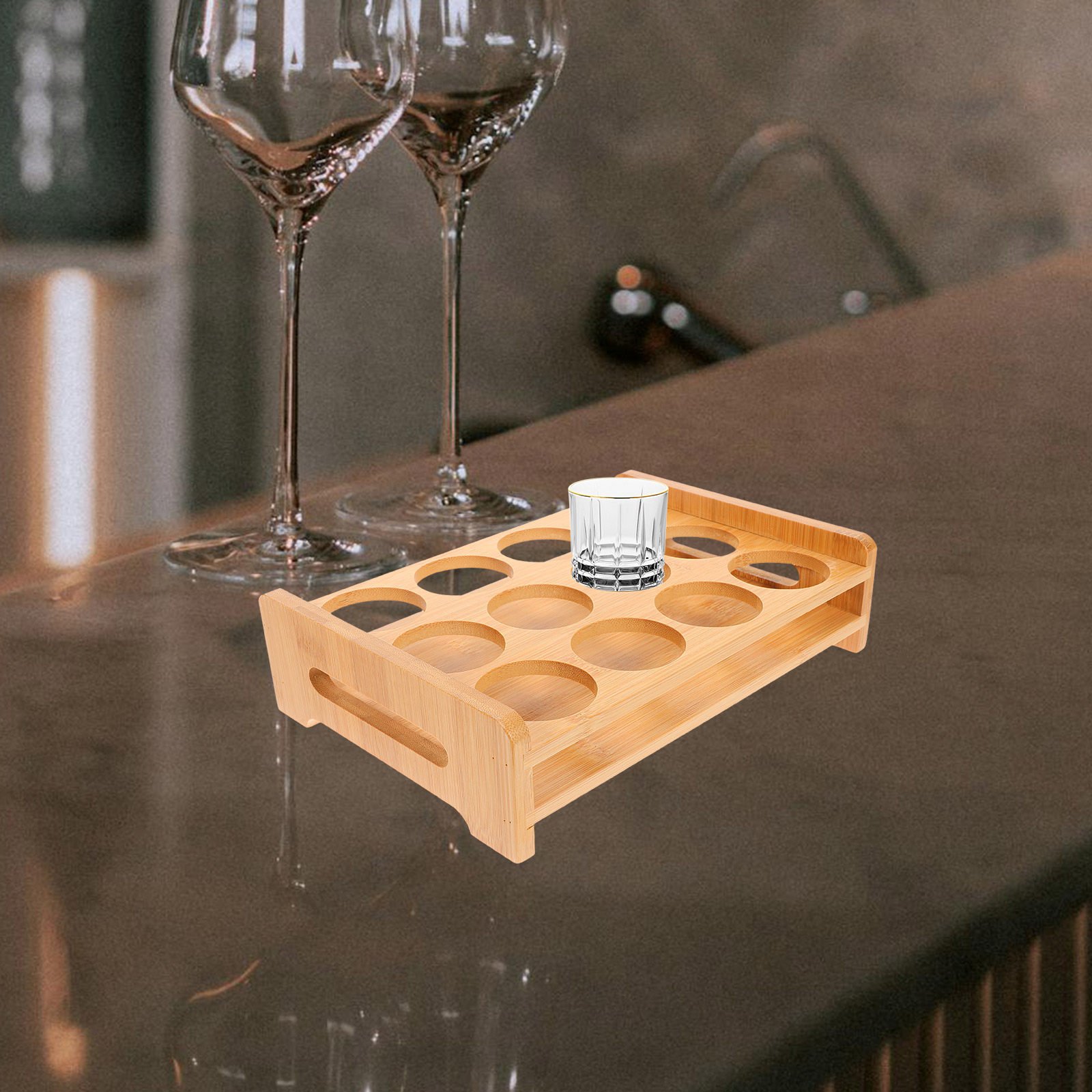 Wine Whiskey Beer - Bambu Shot Bardakları Tutucu Teşhir Standı